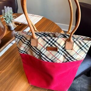 Burberry Red Canvas and Nova Check Shoulder Tote
